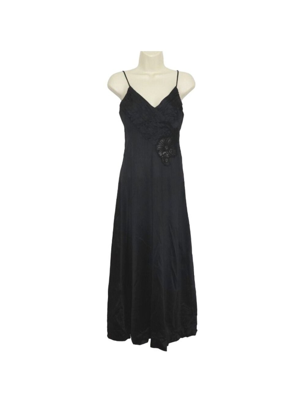 Lily of France Rosa Puleo 8779 Women Small Black Pleated Lace Nightgown VTG